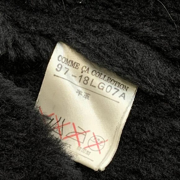 VTG 90s Comme Ça Collection Black Sheepskin Leather Hooded Long Coat Distressed - Picture 10 of 11